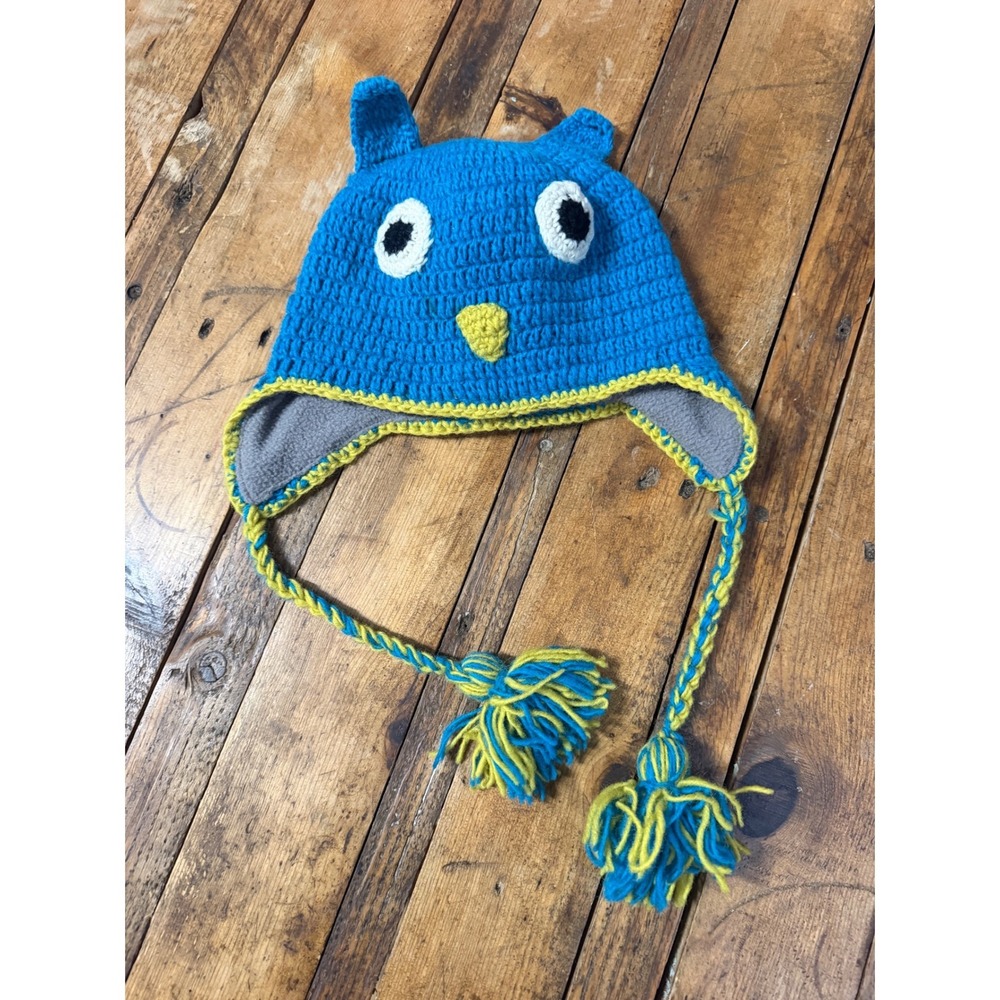 Oxford Nepal Crochet Monster Beanie Hat Kids Blue Wool Fleece Lined Kidcore Boho